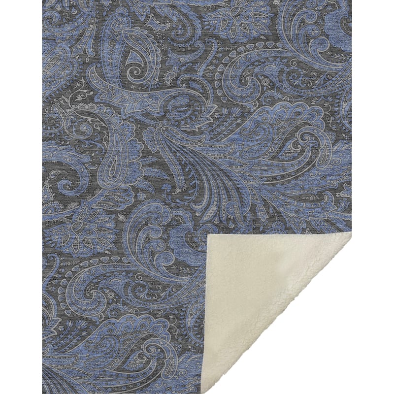 Premium Machine Washable Paisley Sherpa Throw Blanket