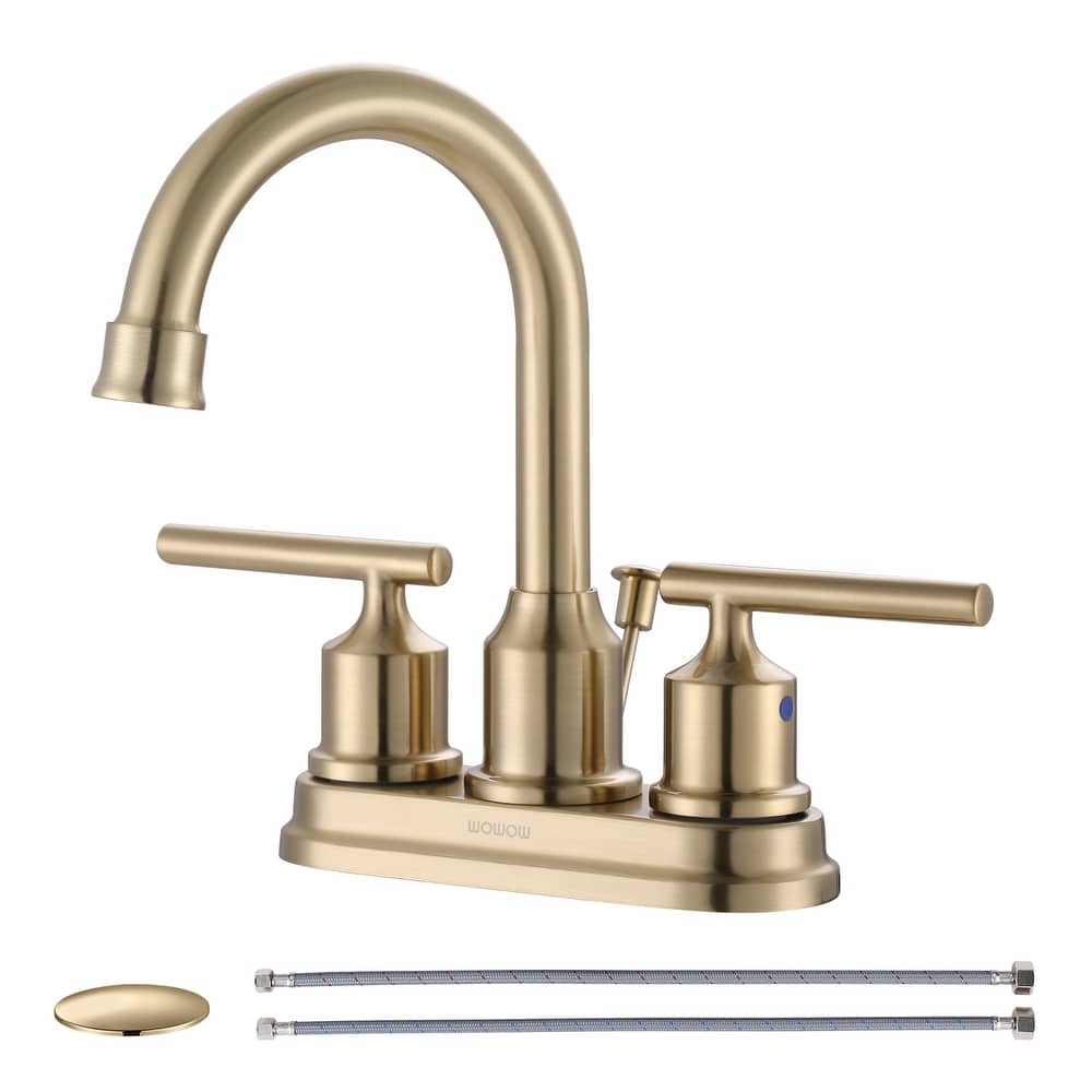 WOWOW 4 in. Centerset Double Handle Bathroom Faucet with Drain Kit Included