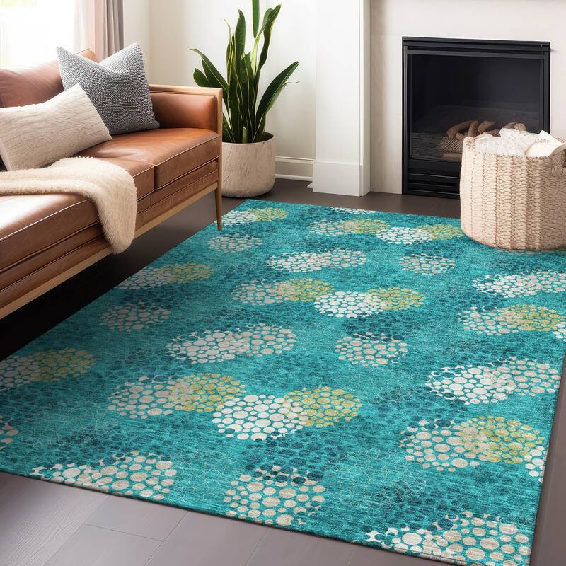 Machine Washable Indoor/ Outdoor Chantille Modern Bubbles Rug