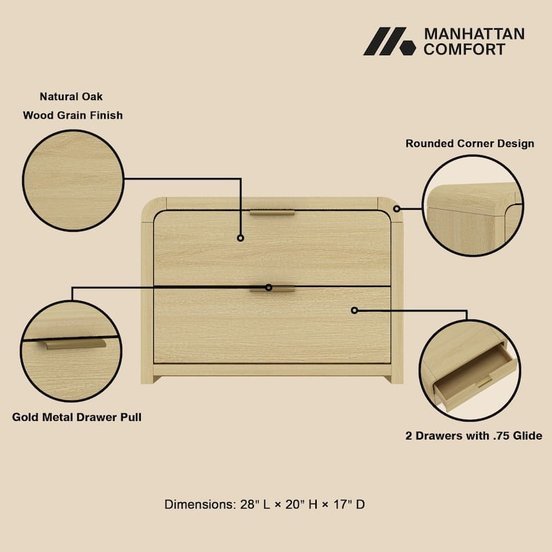Manhattan Comfort Grace Modern Nightstand with 4 Drawers Set of 2