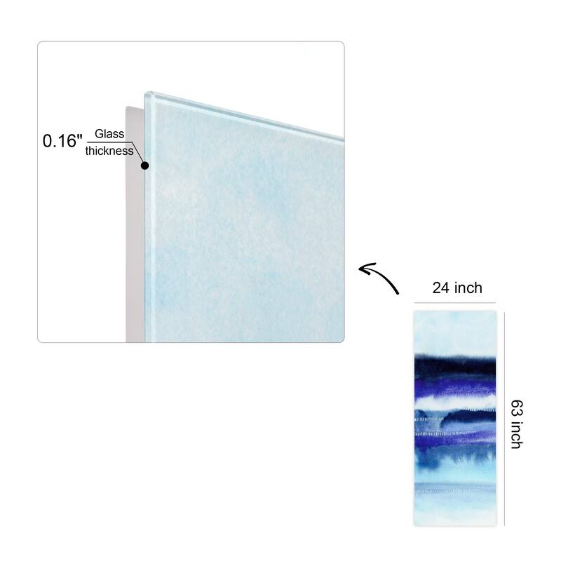 Blue Abstract Graphic Wall Art on Free Floating Tempered Glass Panel