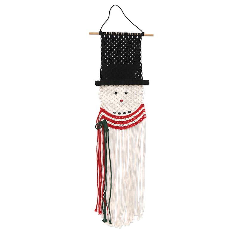 Novica Handmade Charming Snowman Cotton Macrame Wall Hanging