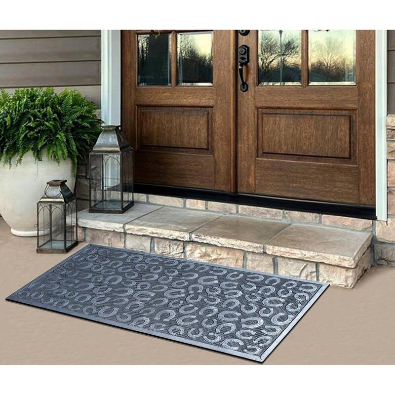 A1HC 100% Rubber Front Door Mat, All Season Large Size, Thin Profile Heavy Duty Doormat for Indoor Outdoor Use