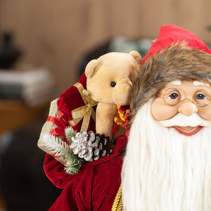Glitzhome 35"H Oversize Faux Fur Christmas Santa Figurines