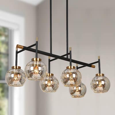 Modern Glam 3/6-Light Black Gold Linear Chandelier Kitchen Island Pendant Lights with Mercury Glass