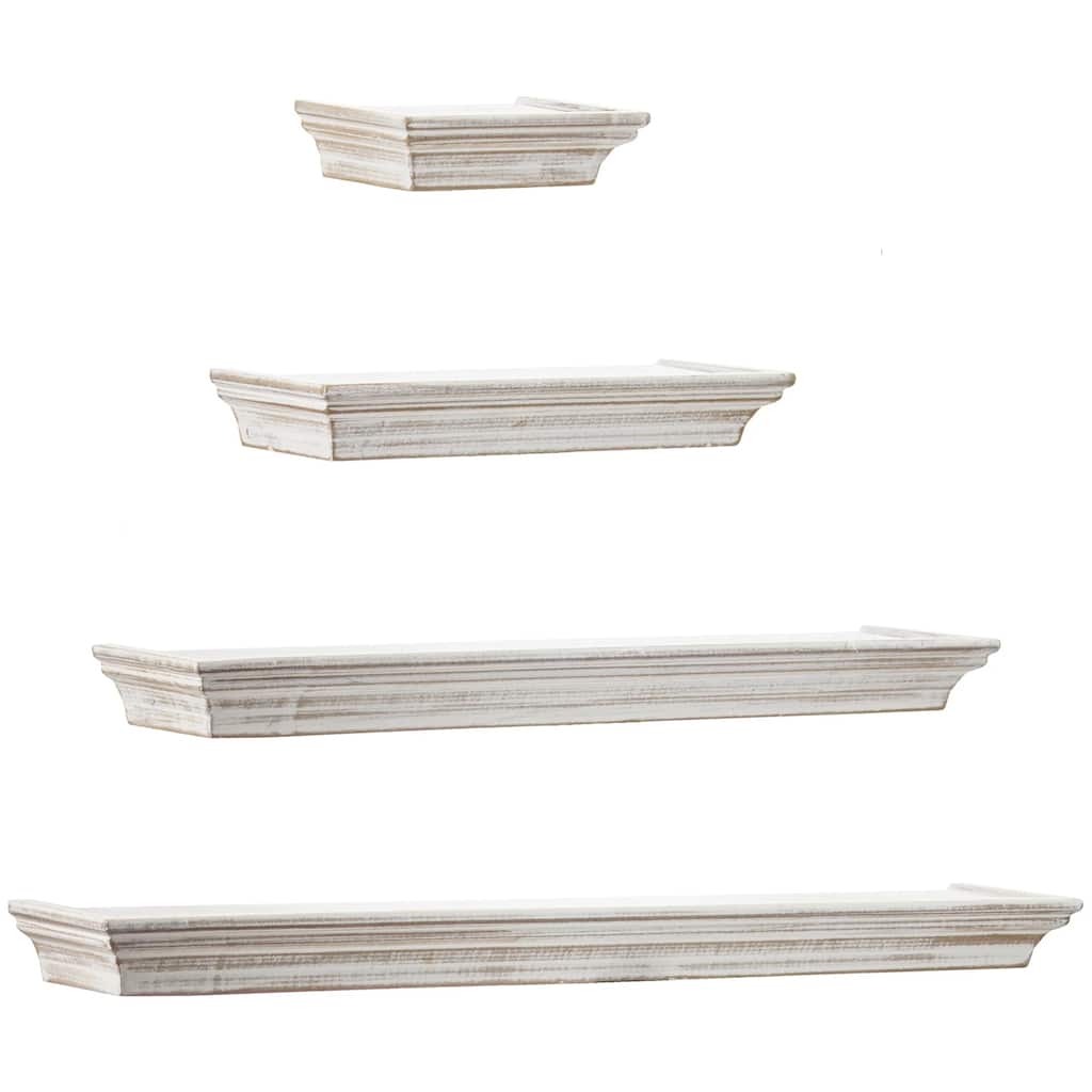 The Gray Barn Norwich Whitewashed Floating Shelves with Crown Molding (Set of 4)