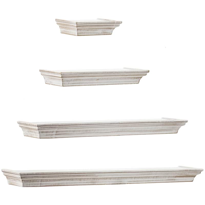 The Gray Barn Norwich Whitewashed Floating Shelves with Crown Molding (Set of 4) - White