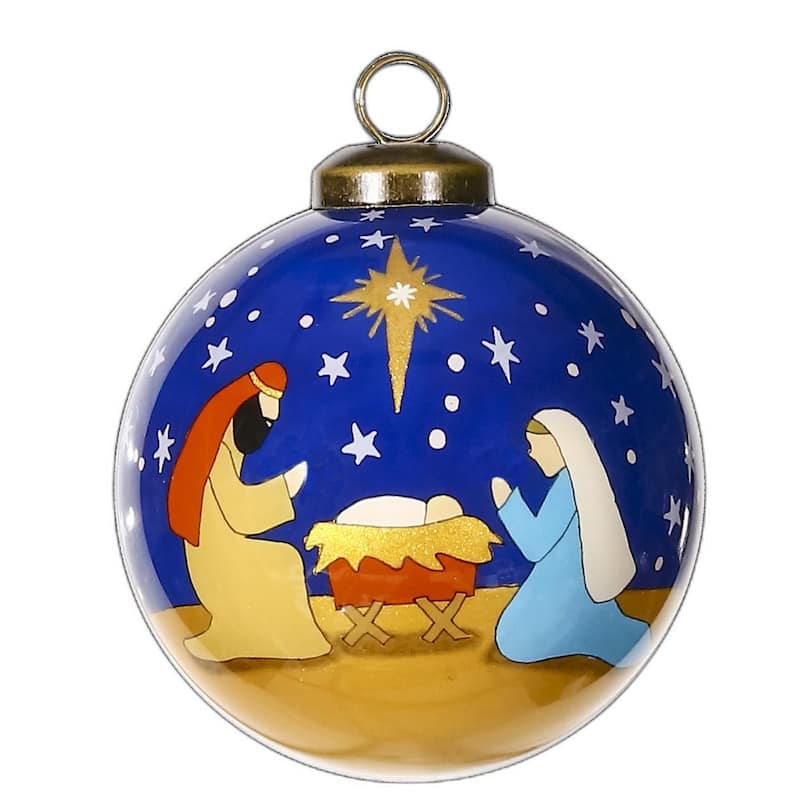 Silent Night Hand Painted Mouth Blown Glass Ornament - 3" x 3" x 3"