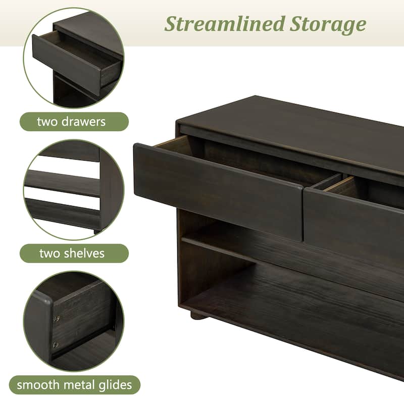 Vintage Entryway Table with 2 Drawers 2 Shelves and Storage, for Entryway, Hallway, Living Room, Espresso