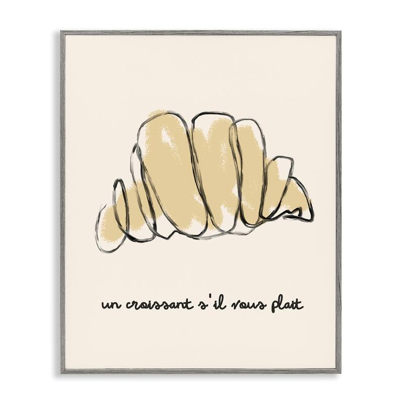 Stupell Modern French Phrase Croissant Framed Giclee Art Design By Lil' Rue - 11 x 14 - Grey