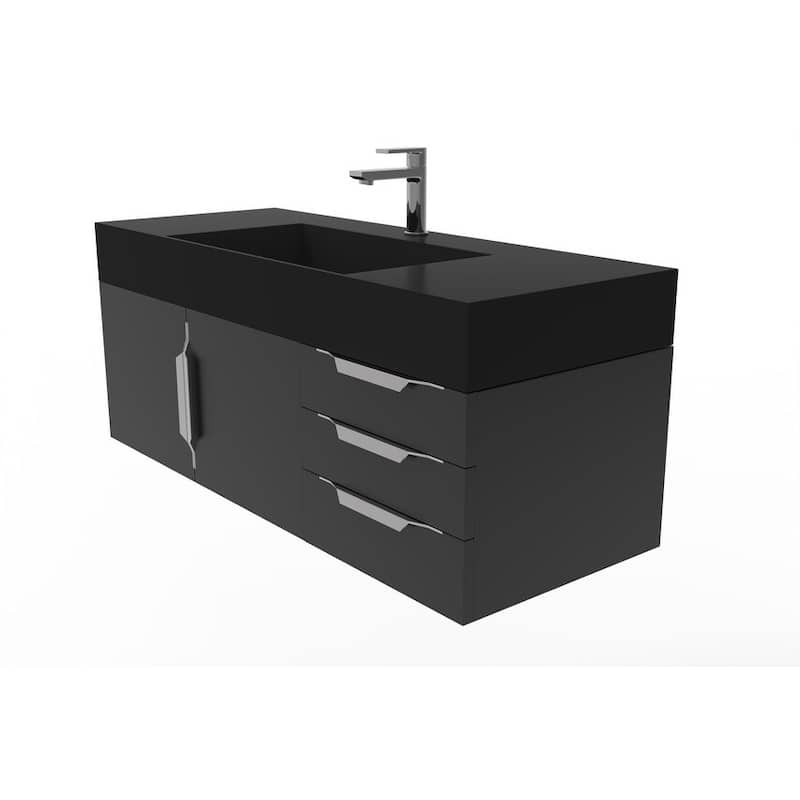 Amazon 48" Wall Mounted Bathroom Vanity Set w/ Black Top