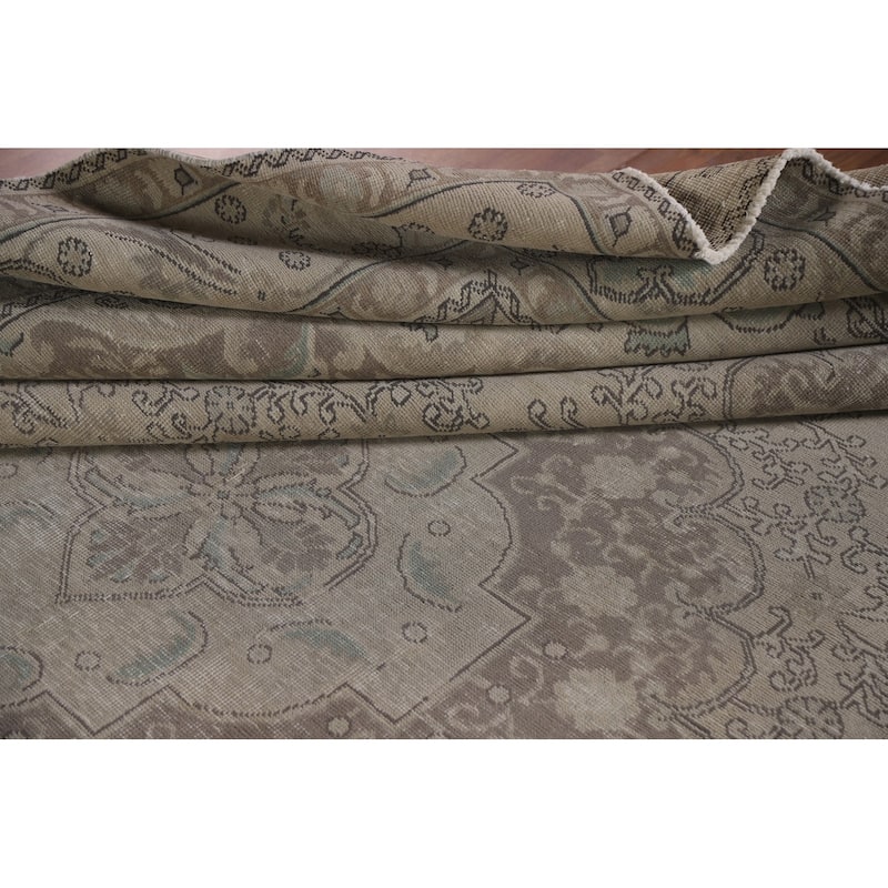 Hand Knotted Oriental 100% Wool Carpet Traditional Medallion Beige & Ivories Tabriz Area Rug - 12' 2'' X 9' 8''