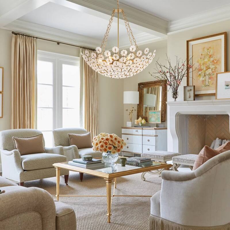 Mid-Century Modern 6-Light Glass Blossom Round Cage Chandelier