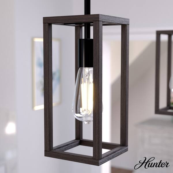 slide 2 of 8, Hunter Squire Manor 1-Light Mini Pendant - Kitchen Island, Dining Room, Bedroom - Modern Farmhouse, Caged, Candle, Transitional Matte Black-Dark Ash