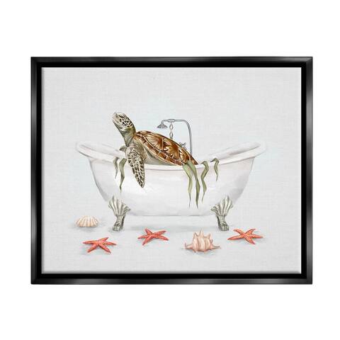 Stupell Industries Turtle Bathtub Sea Life Seaweed Framed Floater Canvas Wall Art by Ziwei Li