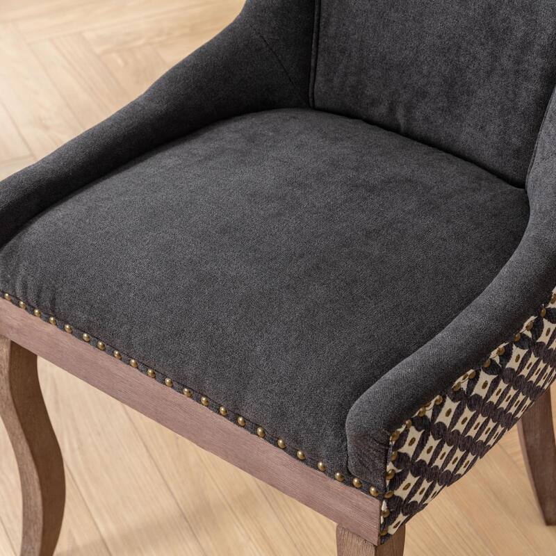 2PCS Patterned Dining Chair with solid wood legs