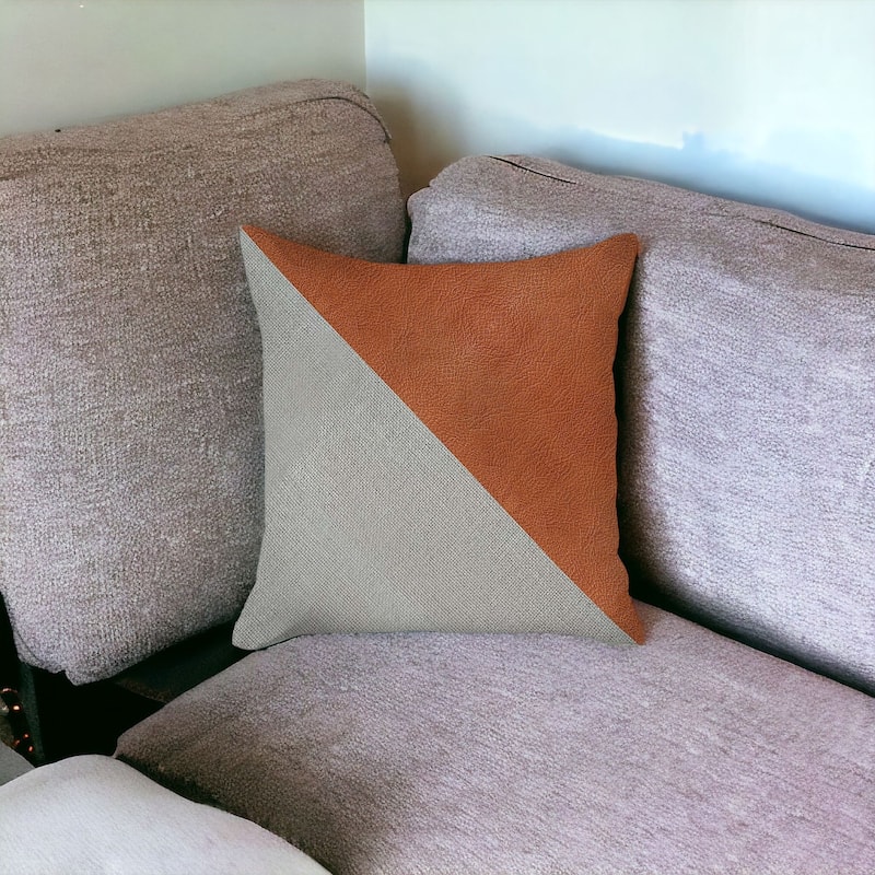 HomeRoots 18" X 18" Brown And Grey Geometric Zippered Handmade Polyester Throw Pillow Cover
