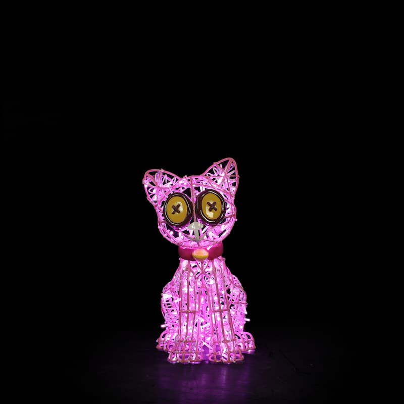 LED Lighted Cat Voodoo Doll Outdoor Halloween Statue - 39" - Pink