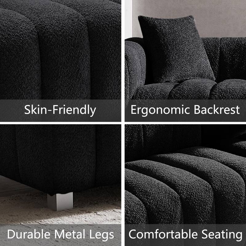 87.4" Luxury 3-Seater Sofa Bubble Couch for Living Room, Velvet Deep Seat Sofa Couch, Loveseat Sofa with Metal Legs