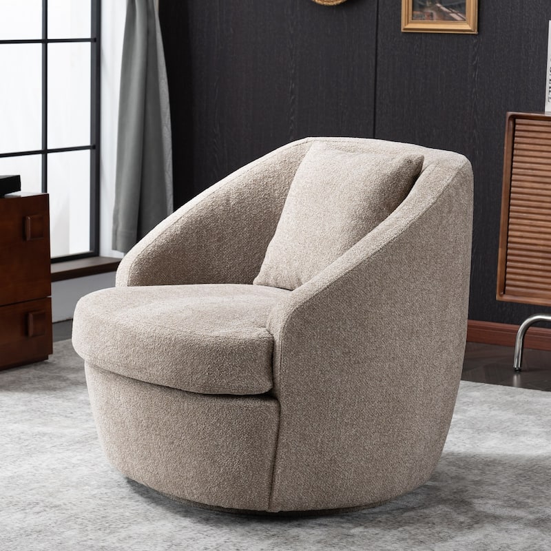 Round Barrel Accent Chair Modern Fabric Swivel Boucle Armchair