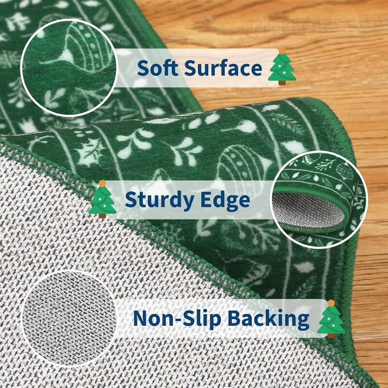 Christmas Non Shedding Xmas Decorative Throw Rug for Living Room, Bedroom, Green