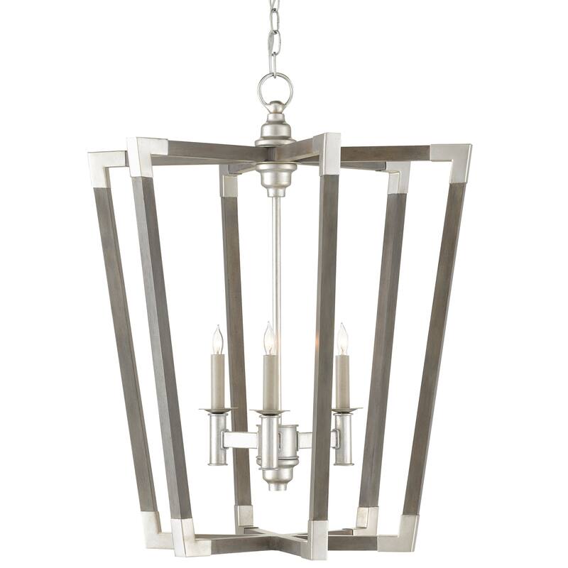 Currey & Company Bastian Medium Gray Lantern - 29"h x 23.5"dia - 29"h x 23.5"dia - Chateau Gray/Contemporary Silver Leaf