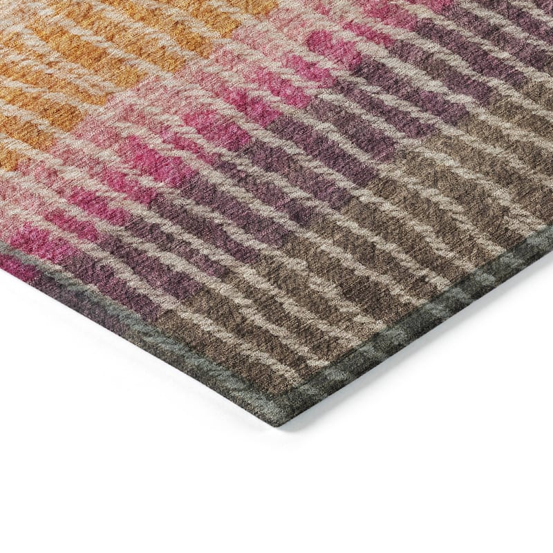 Machine Washable Indoor/ Outdoor Contemporary Stripes Chantille Rug
