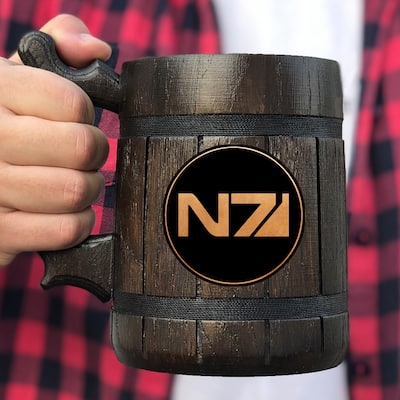 Mass Effect N7 Wood Beer Mug Stein Gamer Christmas Gift