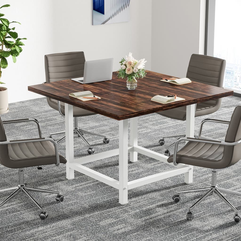 Small Conference Room Table for 4 People, Square 40- Inches Wood Desk for Home Office - 39-inch D