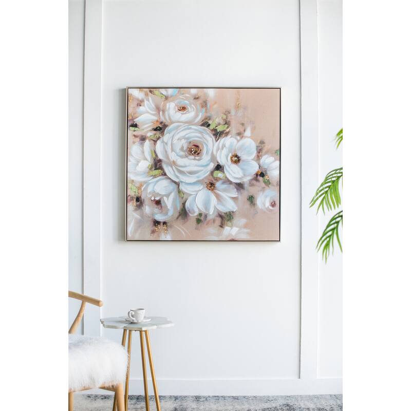 Modern Wall Decor, Square Framed Wall Art Flower Canvas Print Home Decor, for Bedroom, Dining Room and Office - Multi-Color
