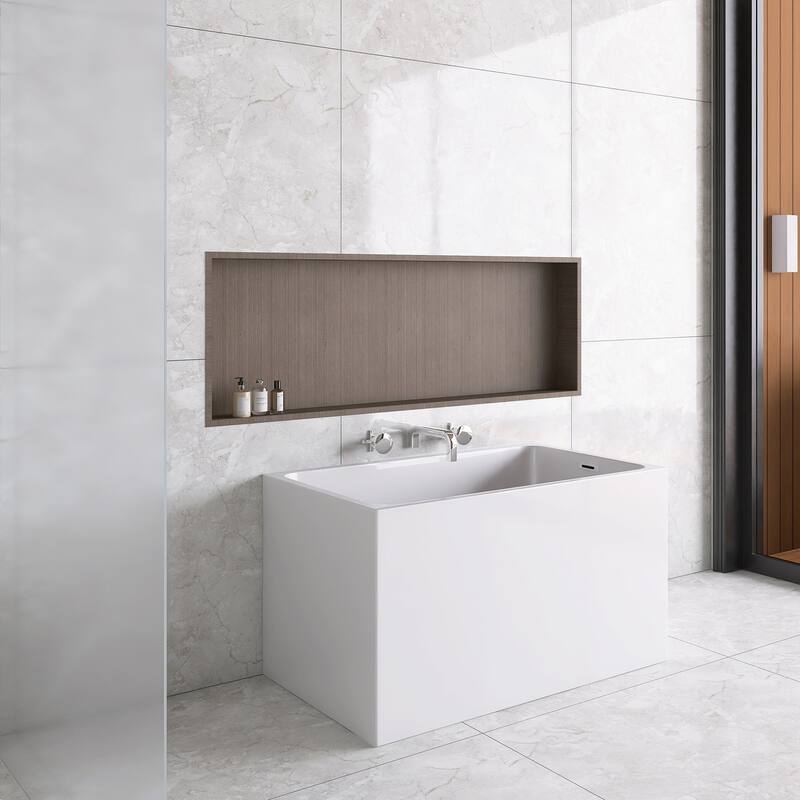 43 in. x 28 in. Acrylic Freestanding Soaking Bathtub in Gloss White