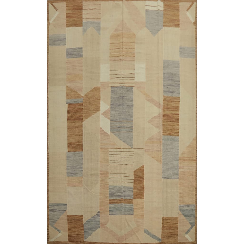 Hand Woven Oriental 100% Wool Carpet Southwestern Modern Beige & Ivories Kilim Area Rug - 13' 4'' X 9' 7''