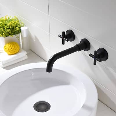 PROOX Double Handle Wall Mounted Bathroom Faucet With Drain Assembly
