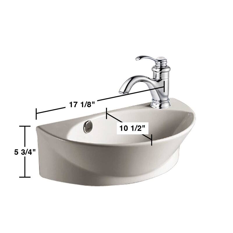 17" White Juniper Wall Mount Bathroom Sink with Chrome Faucet, Overflow and Drain