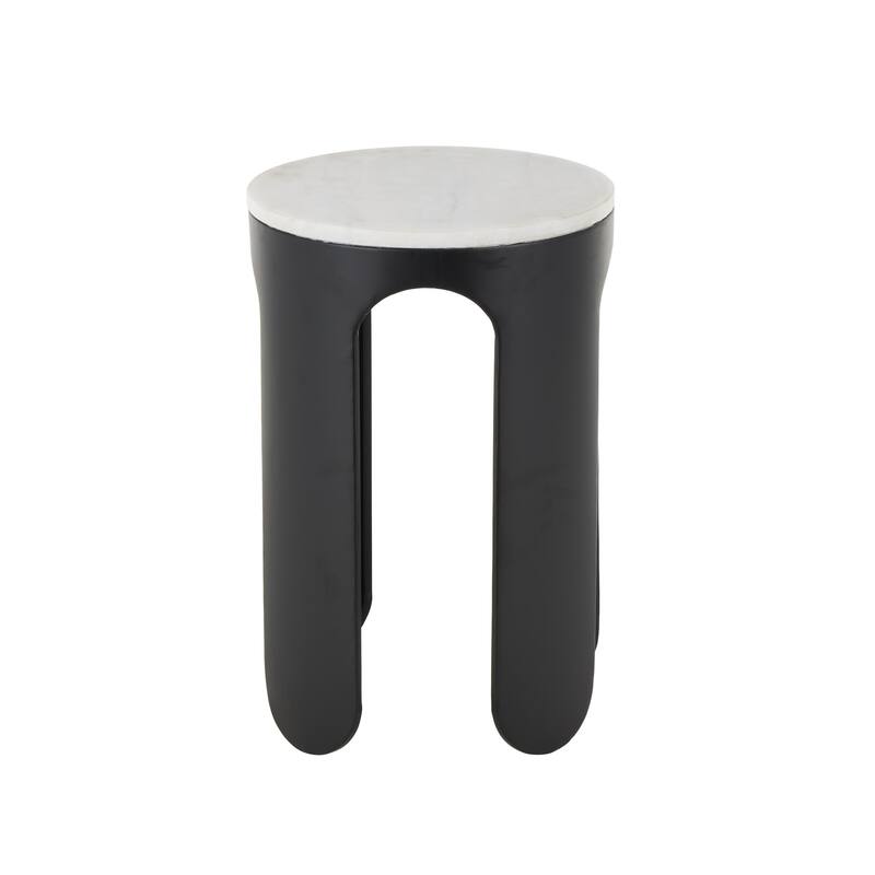 Black Metal Round Side End Accent Table with White Marble Tabletop