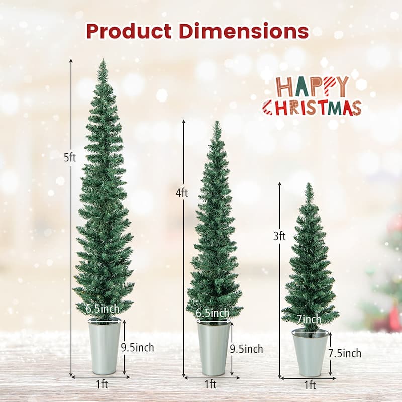 3/4/5 FT Faux Slim Pencil Trees Potted Artificial Christmas Tree