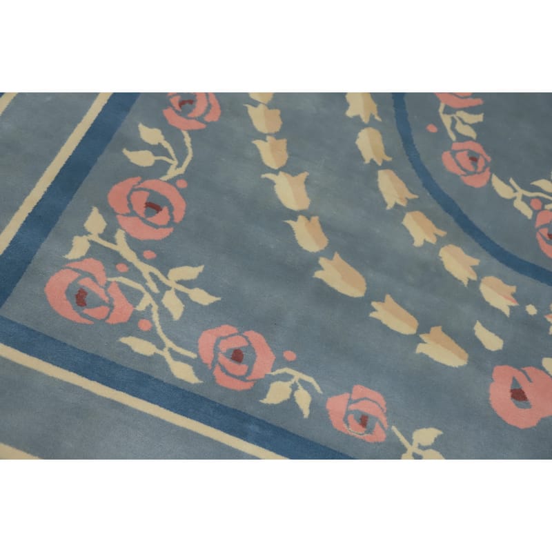 Hand-knotted Tribal Wool Blue Geometric Oriental Area Rug - 8' 0'' X 7' 11''