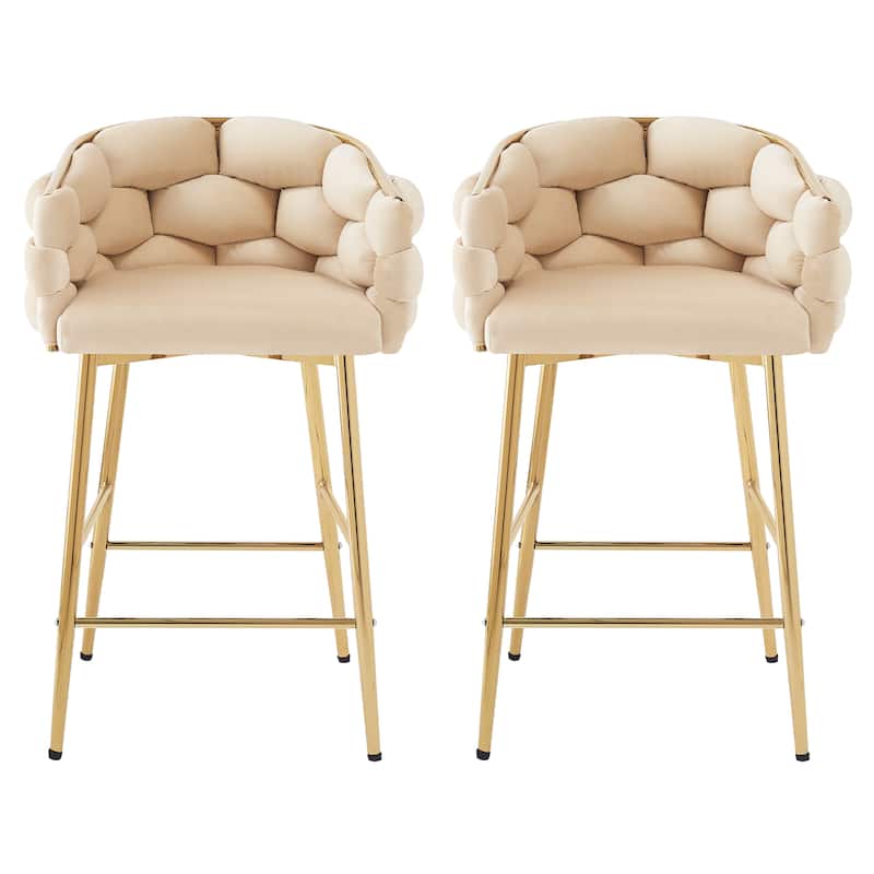 Modern Counter Stools (Set of 2)‌ – Upholstery with Iron Frame, Padded Seat & Backrest, Footrest – Ideal for Kitchen, Island.