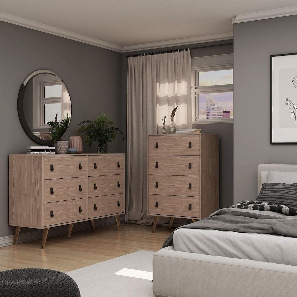 Manhattan Comfort Amber Double Wide and Tall Dresser with Faux Leather  Button Handles - Set of 2 - Overstock - 36787669