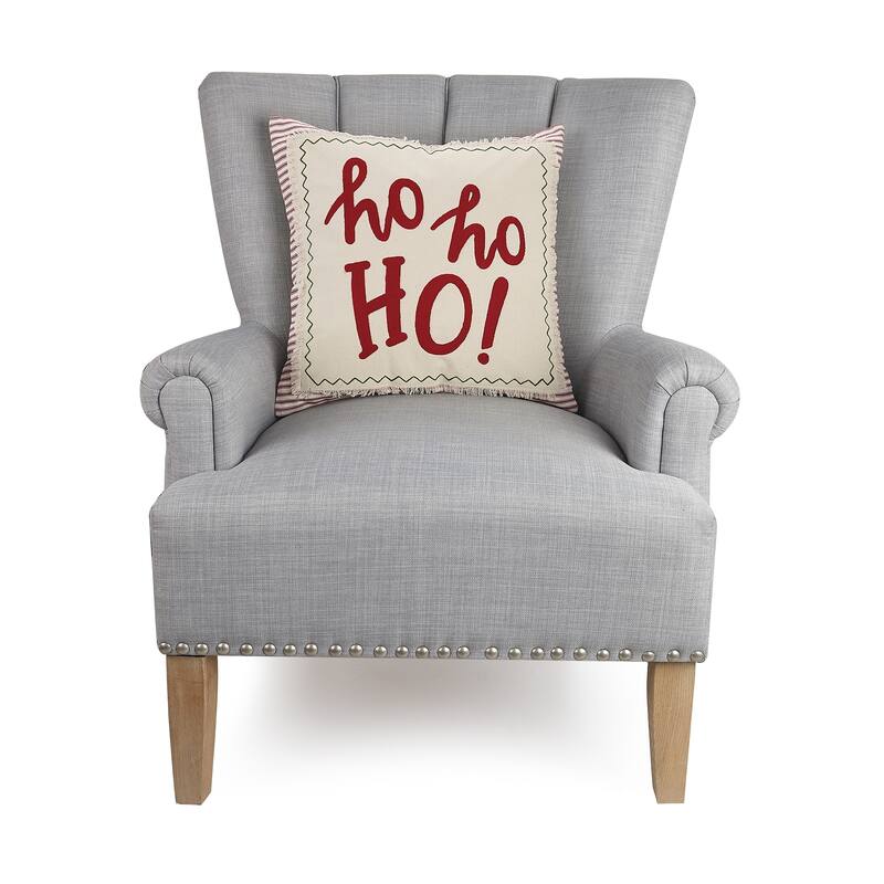 Ho Ho Ho Crewel Embroidered Rustic Holiday Pillow