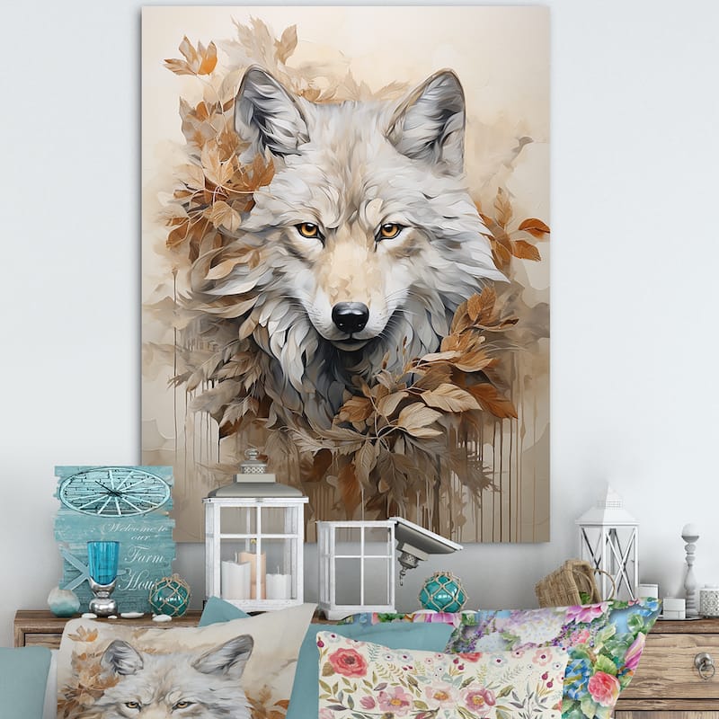 Designart "Minimalism Beige Wolf Expression I" Wolf Animal Wall Art