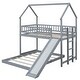 preview thumbnail 9 of 25, Twin over Full House Bunk Bed with Slide, Built-in Ladder & Full-Length Guardrail, Grey