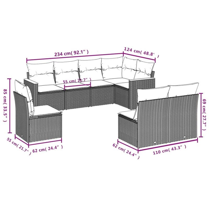vidaXL Garden Sofa Set Black - 24.4 x 24.4 x 27.2