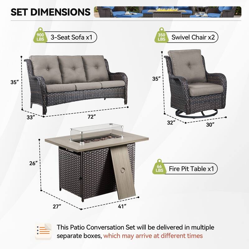 Fire Pit Table with Patio Glider Chairs Sofa Brown-Grey - Brown