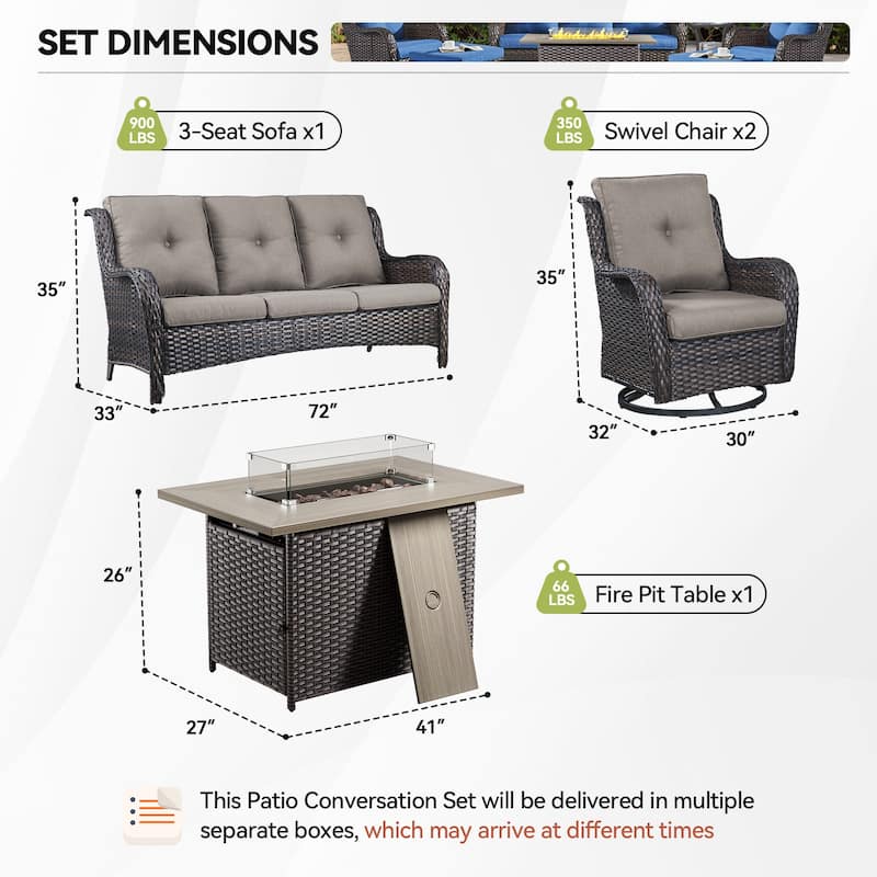 Fire Pit Table with Patio Glider Chairs Sofa Set