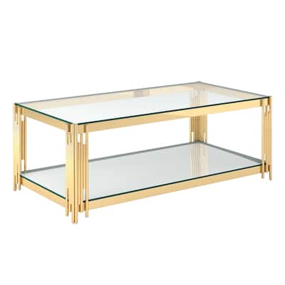 Contemporary Metal and Glass Rectangular Coffee Table