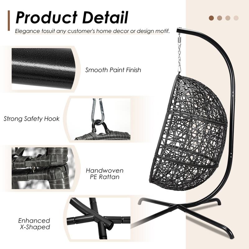 Oversized Egg Chair with Stand, 460 lbs Heavy-Duty Outdoor/Indoor Wicker Hanging Basket Chair