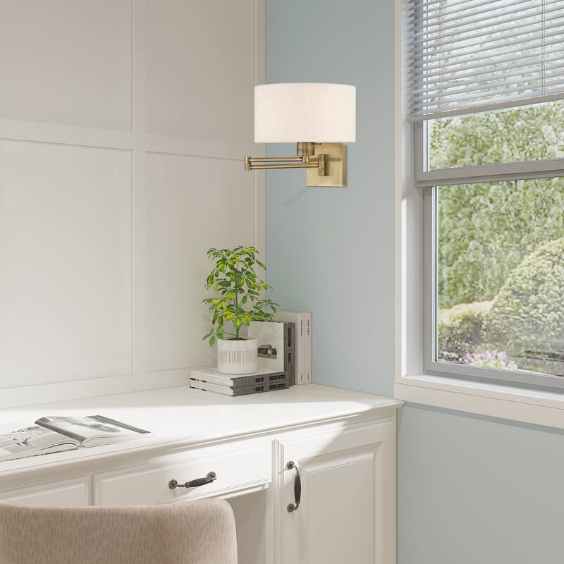 Livex Lighting 1-Light Drum Shade Swing Arm Wall Lamp, 40037