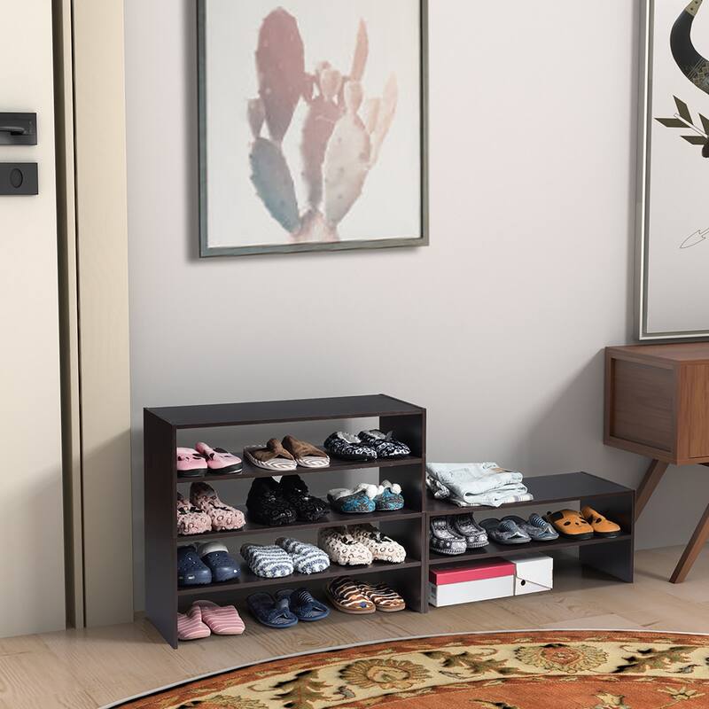3 in 1 Shoe Rack 3 PCS 2 Tier Shoe Organizer Wood Storage Shelves