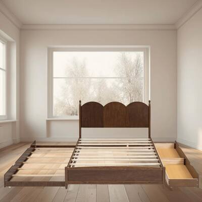 Queen Size Platform Bed with 2 Spacious Drawers and Twin XL Trundle, Ideal for Small Spaces, Maximizing Comfort and Storage